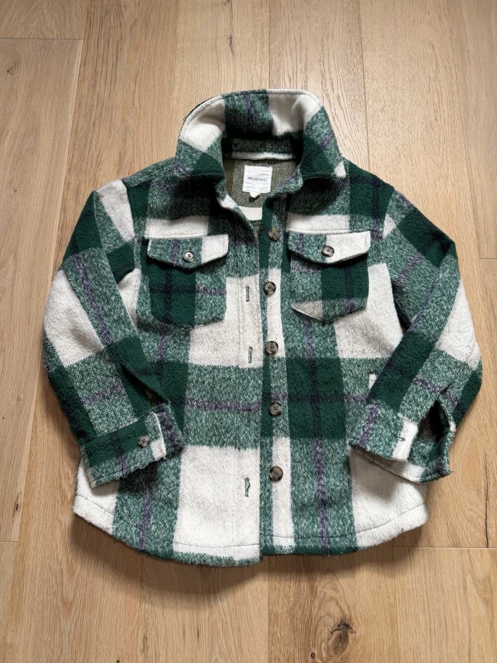 Avec Les Filles Plaid Shacket Womens Sz S Green Normcore Cabincore Anthropologie